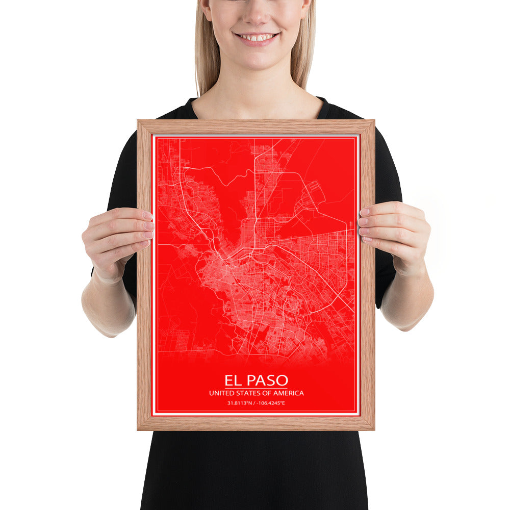 El Paso Red and White Framed Map