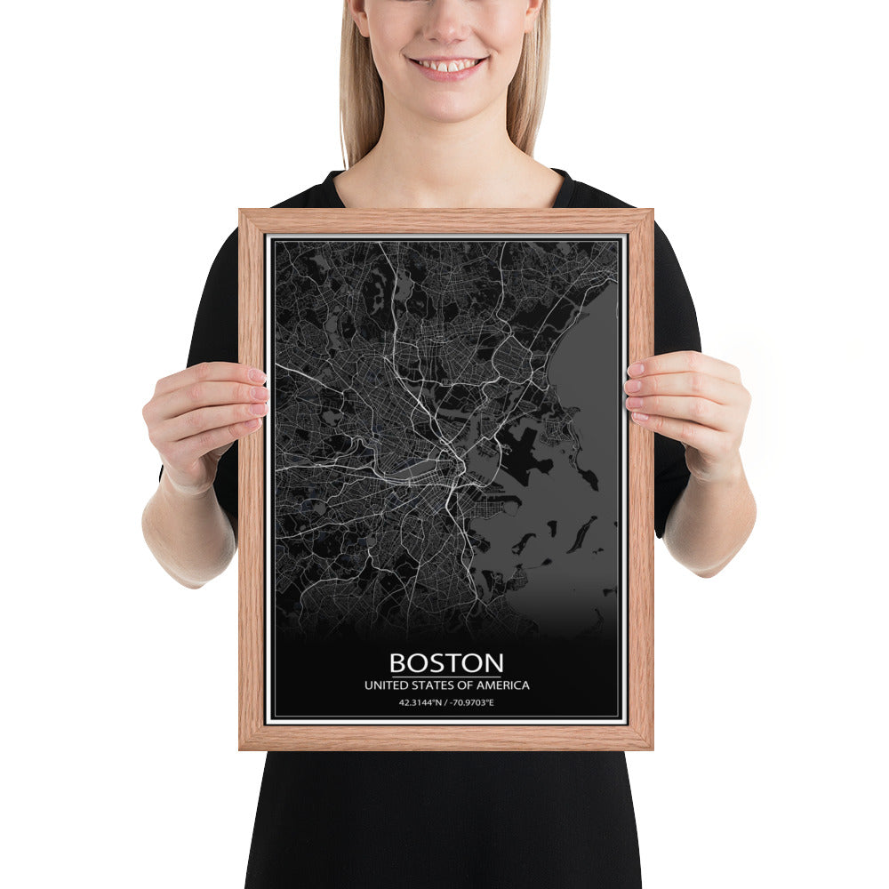 Boston Black Framed Map