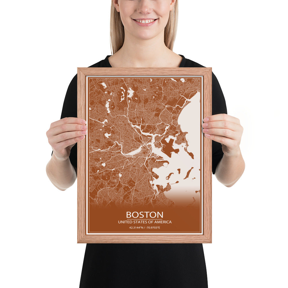 Boston Brown and White Framed Map