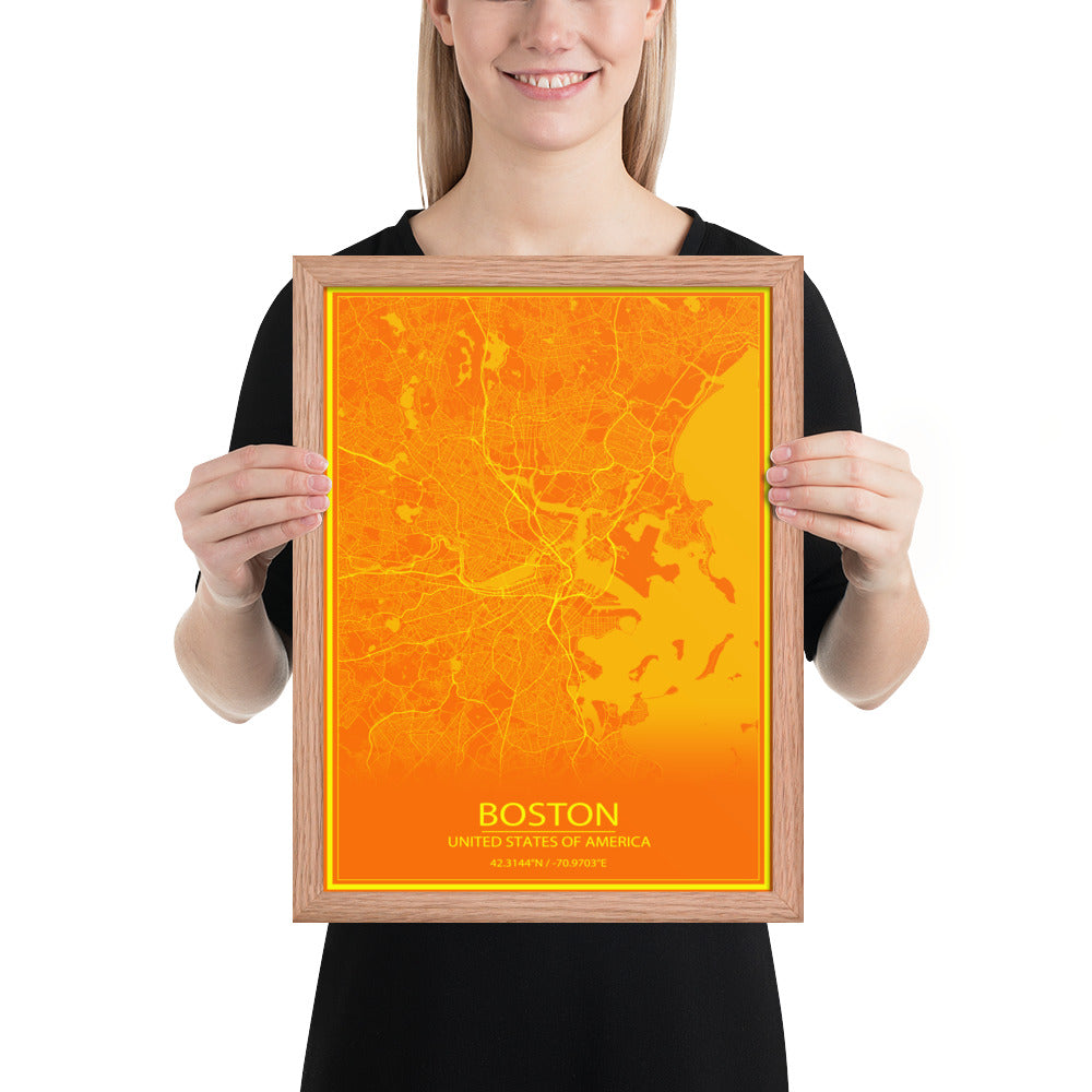 Boston Orange and Yellow Framed Map