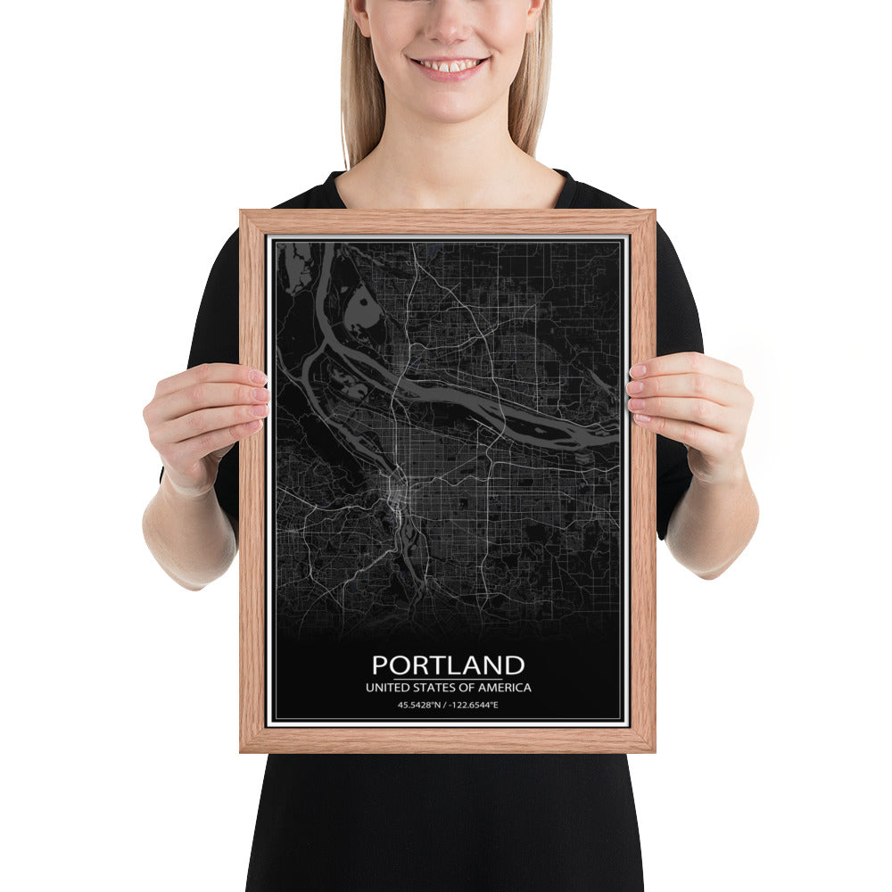 Portland Black Framed Map