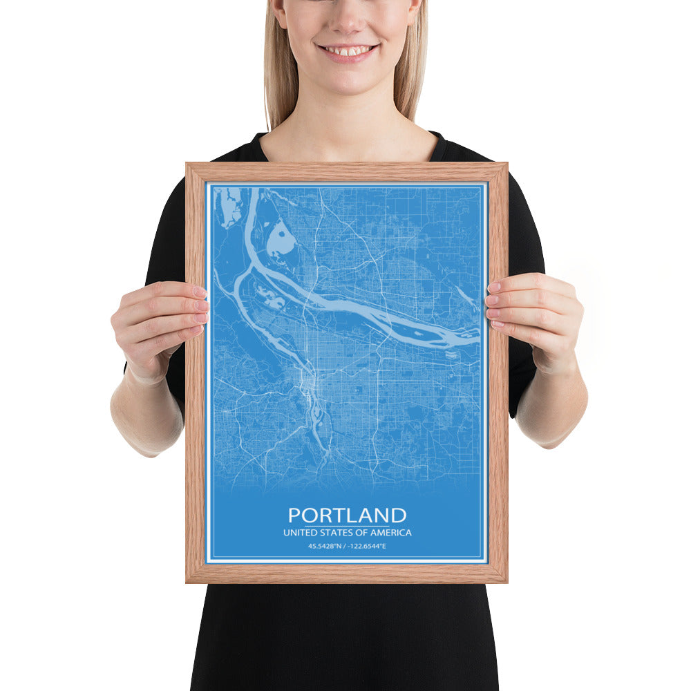 Portland Blue and White Framed Map