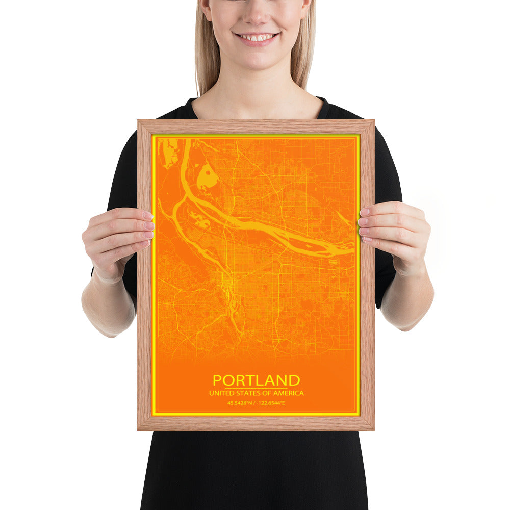 Portland Orange and Yellow Framed Map