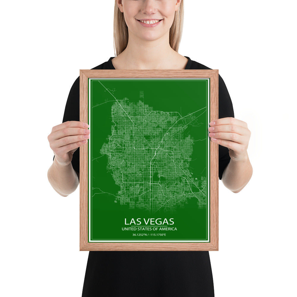 Las Vegas Green and White Framed Map