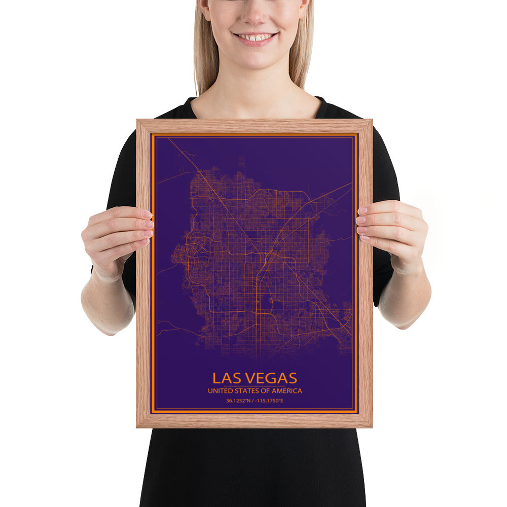 Las Vegas Purple and Orange Framed Map