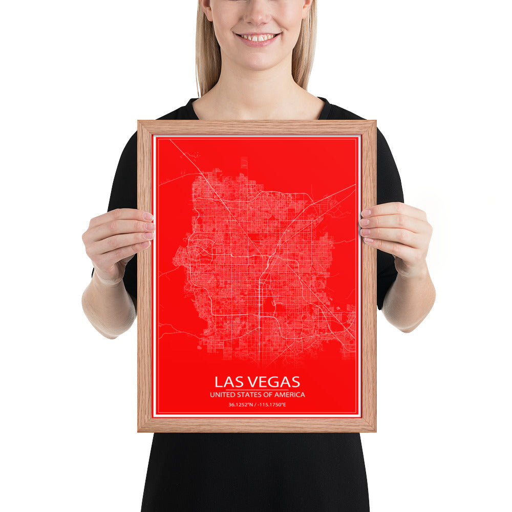 Las Vegas Red and White Framed Map