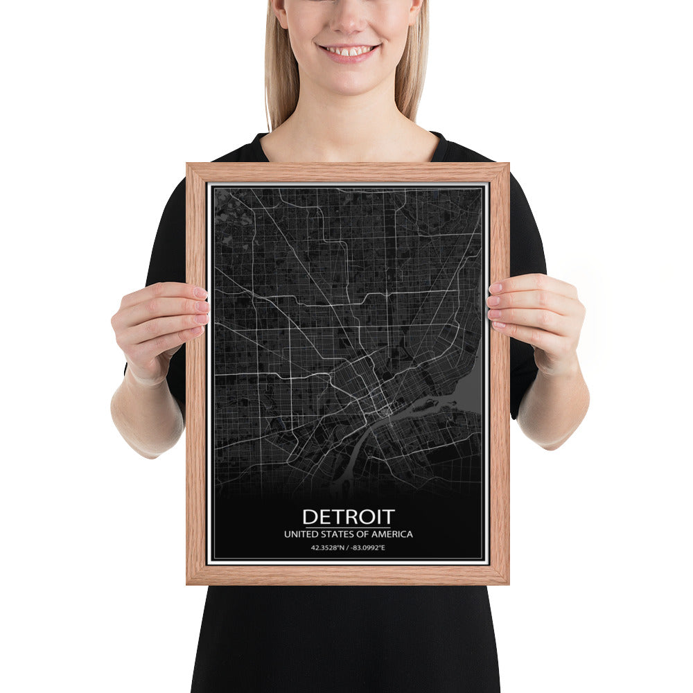 Detroit Black Framed Map