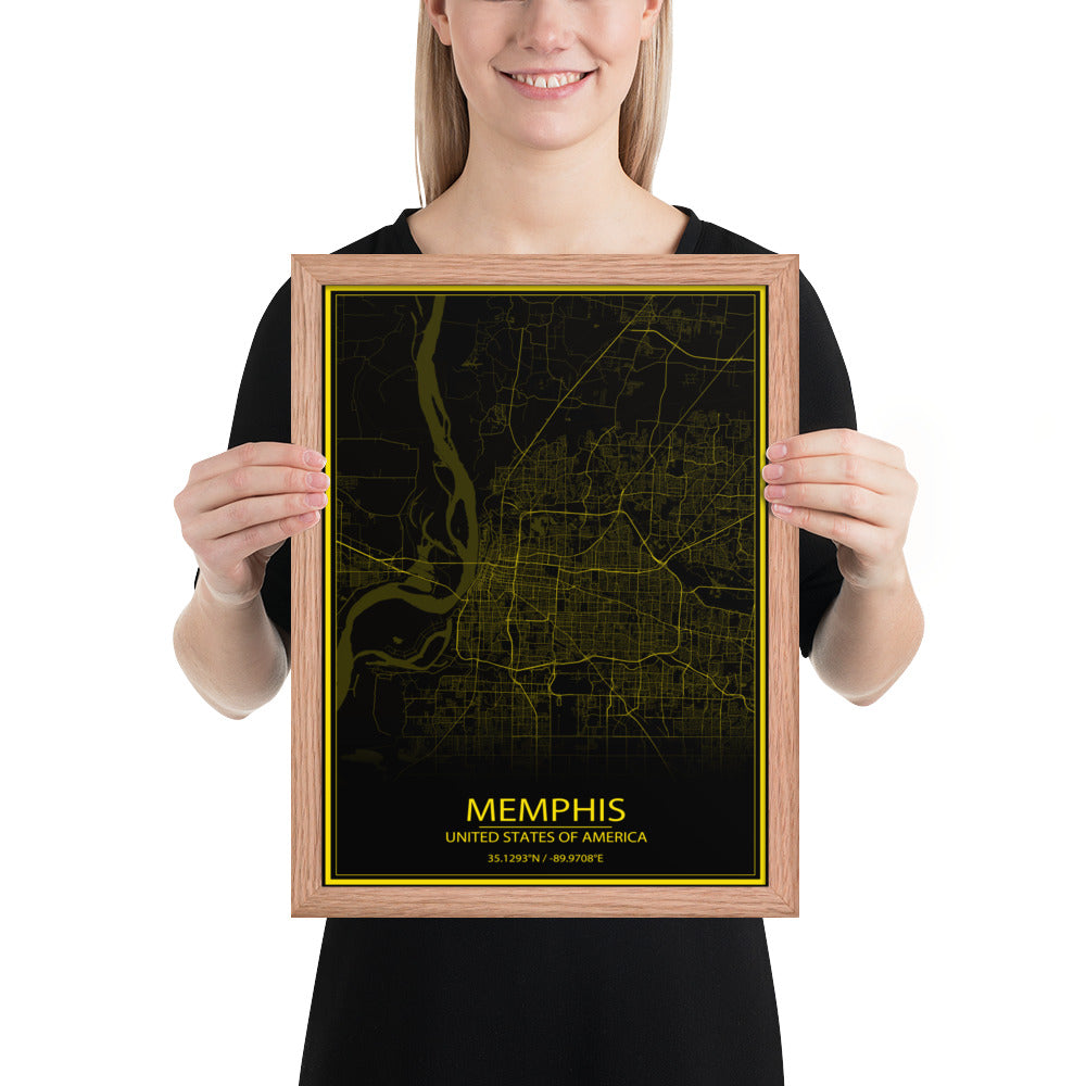 Memphis Black and Yellow Framed Map