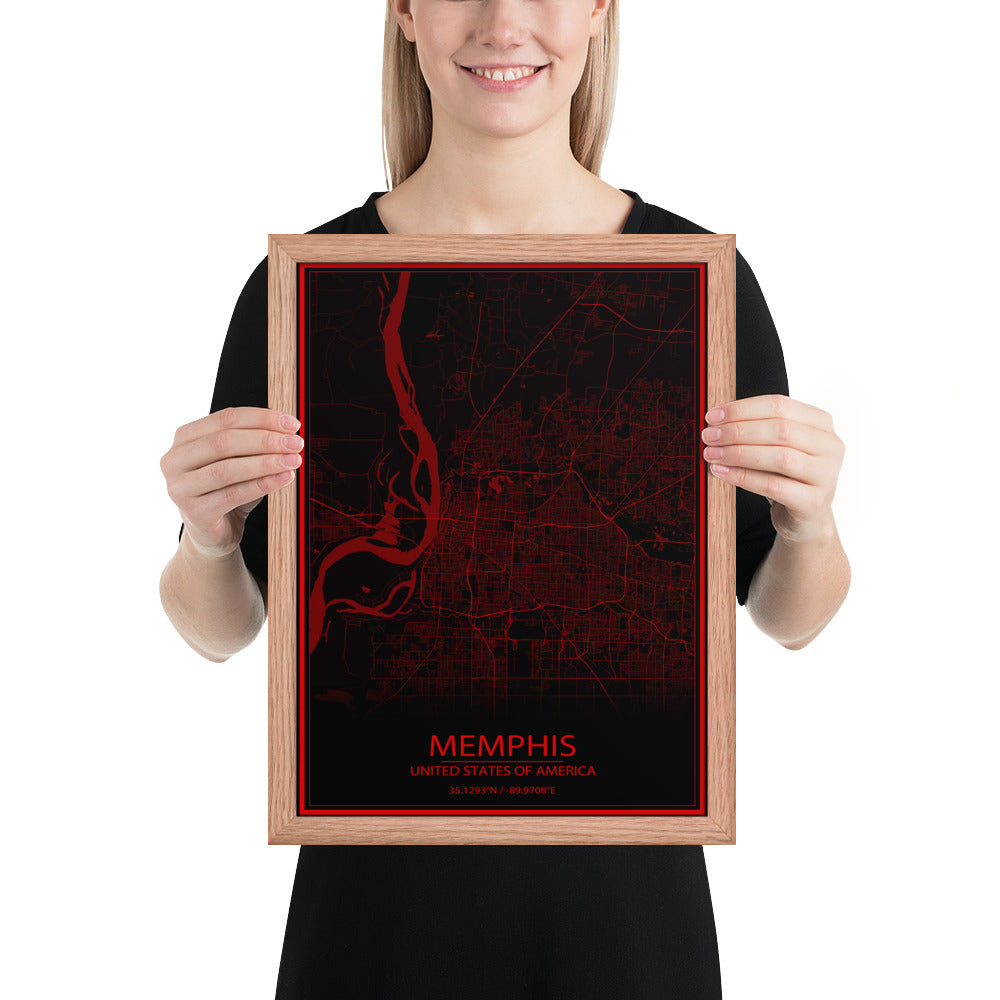 Memphis Black and Red Framed Map