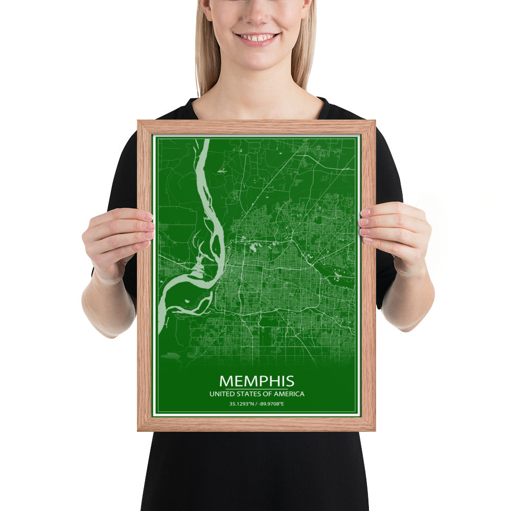 Memphis Green and White Framed Map