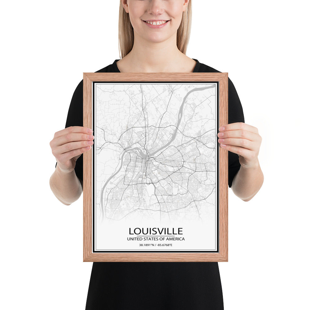 Louisville White Framed Map