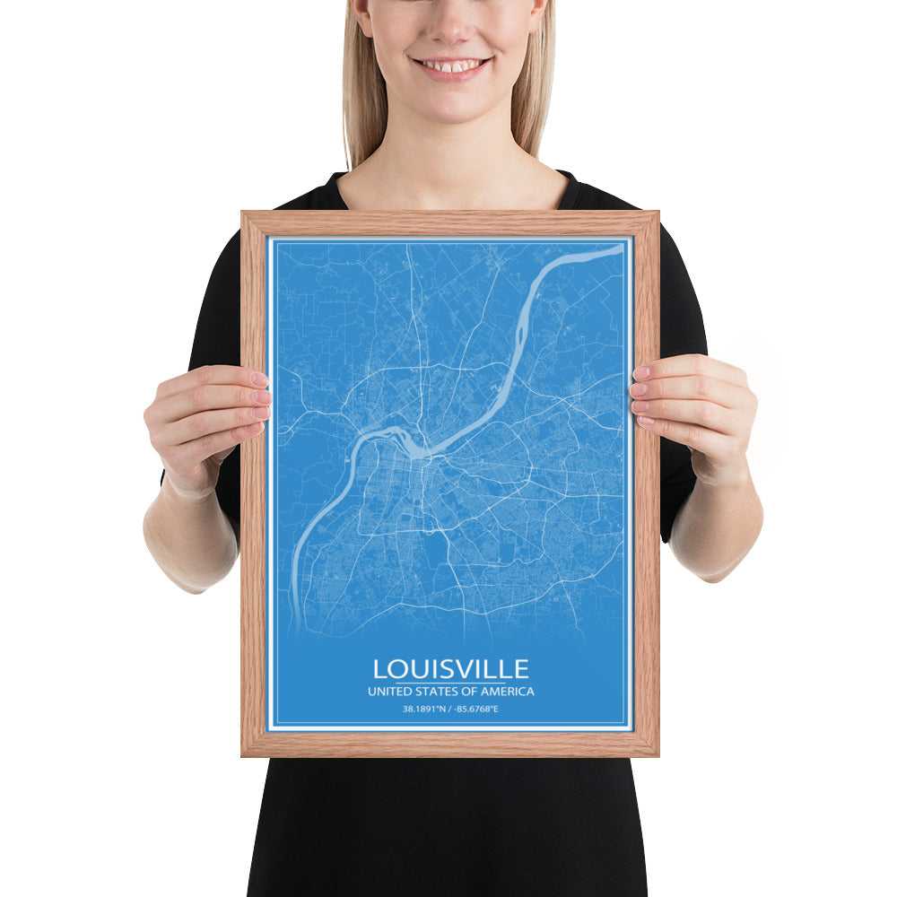 Louisville Blue and White Framed Map