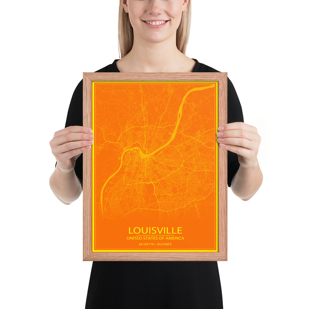 Louisville Orange and Yellow Framed Map