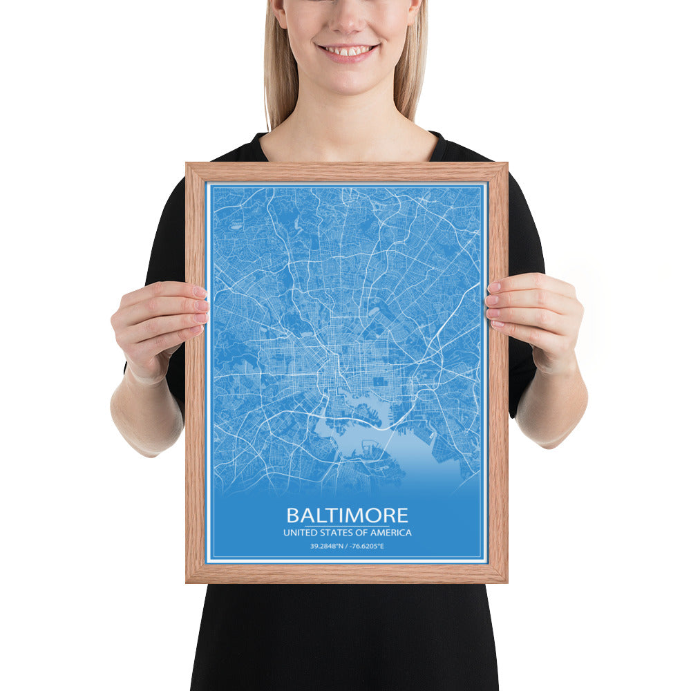 Baltimore Blue and White Framed Map