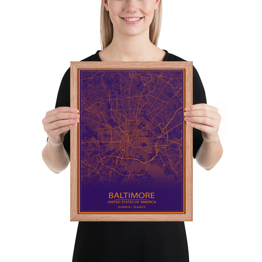 Baltimore Purple and Orange Framed Map