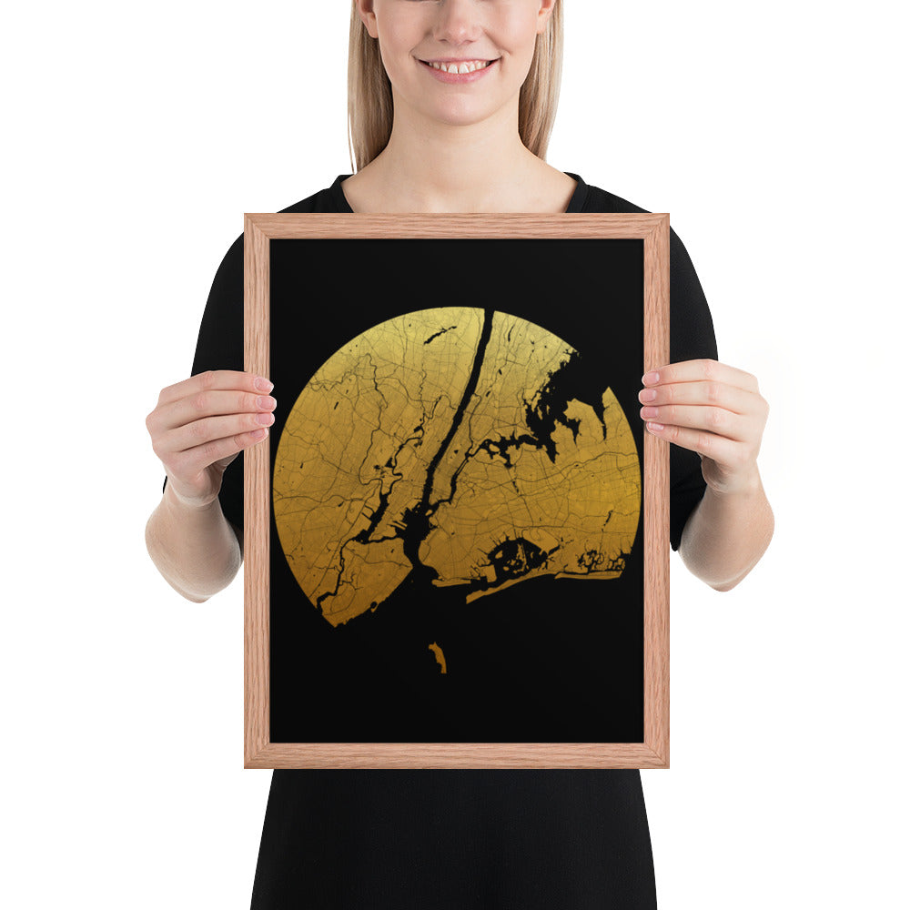 New York Gold on Black Framed Map