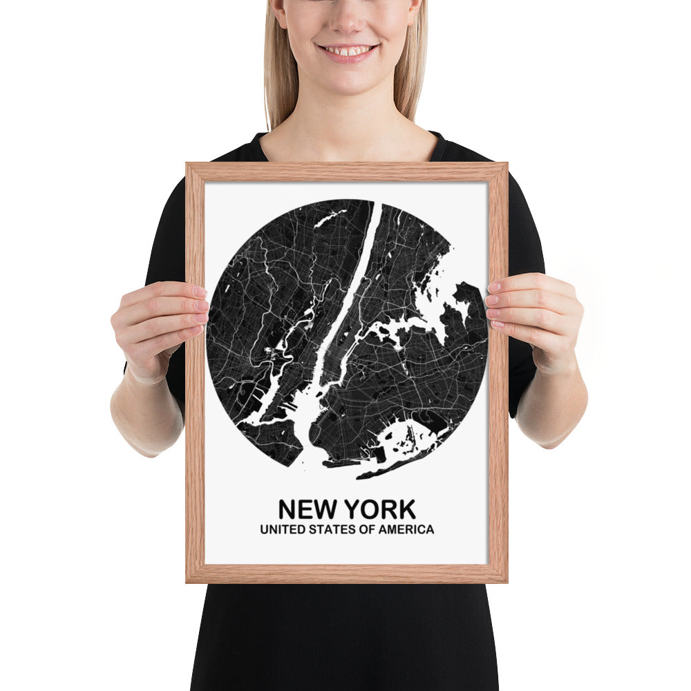 New York Circular Black Framed Map