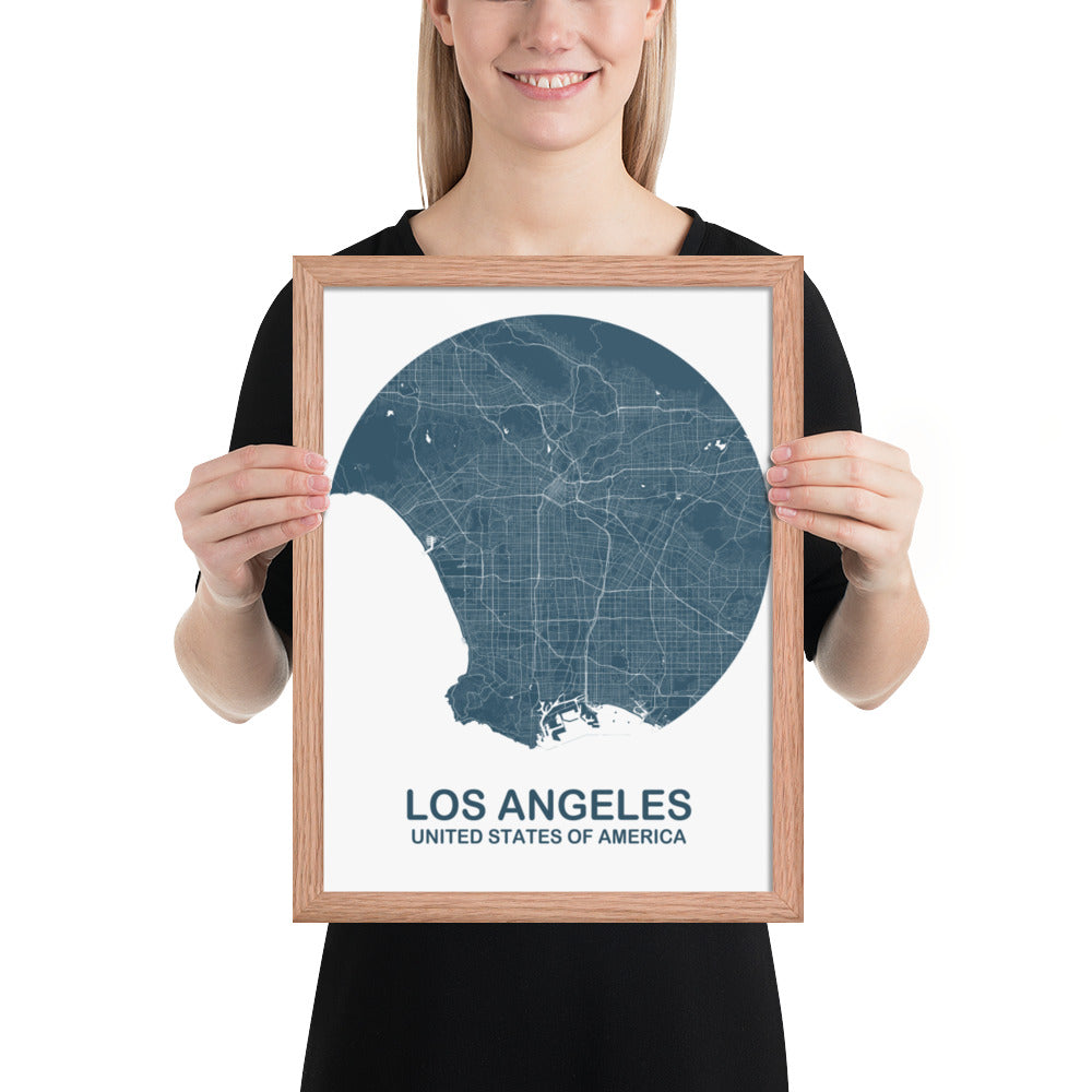 Los Angeles Circular Blue Framed Map