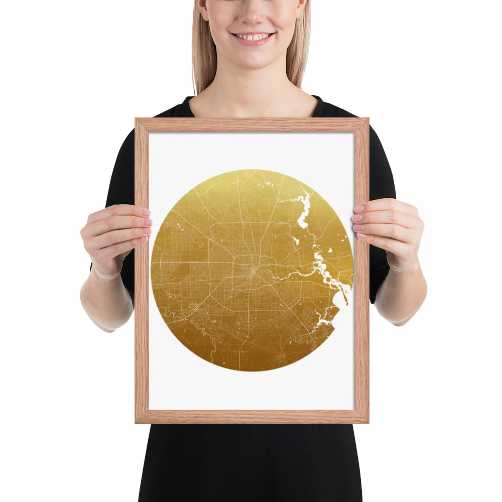 Houston Gold on White Framed Map