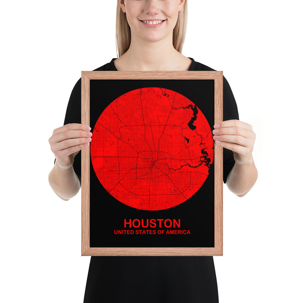 Houston Circular Red Framed Map