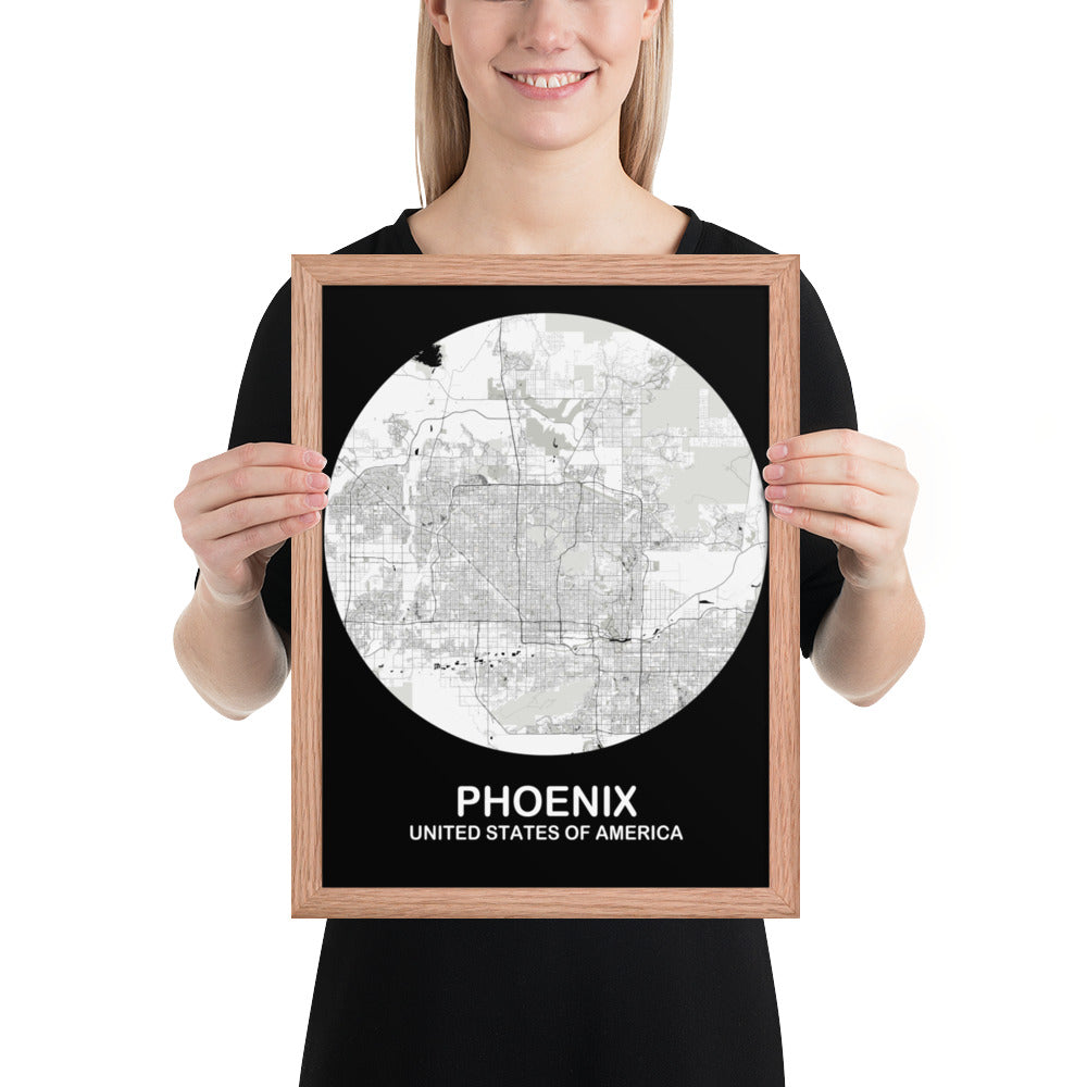 Phoenix Circular White Framed Map