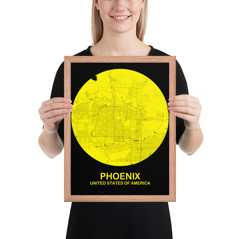 Phoenix Circular Yellow Framed Map