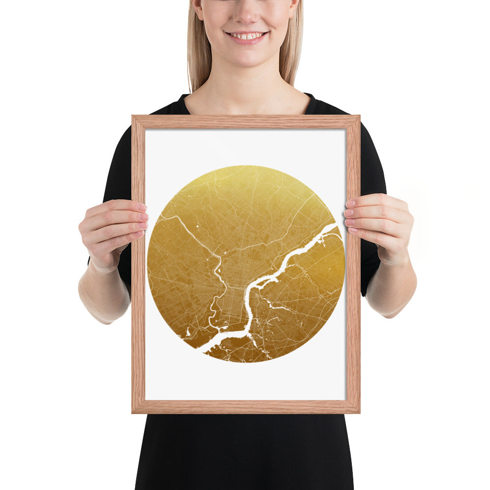 Philadelphia Gold on White Framed Map