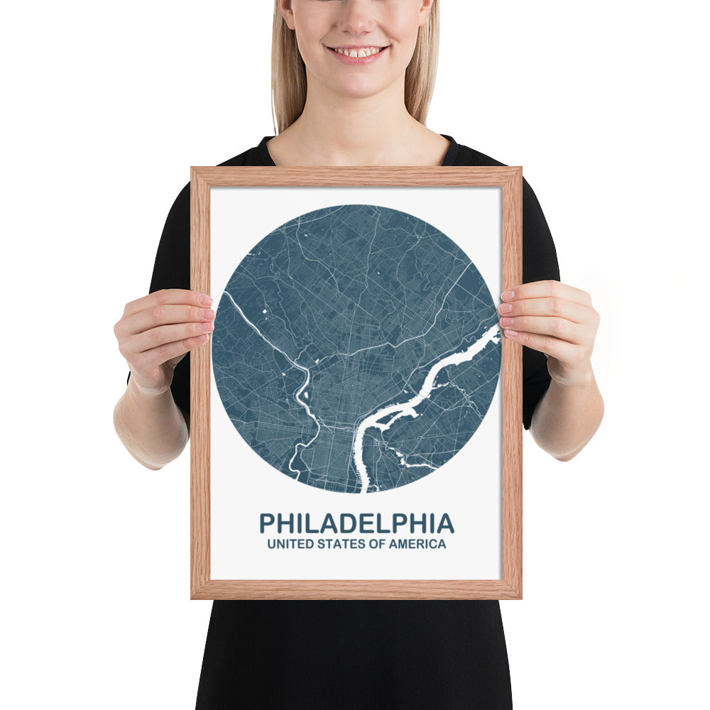 Philadelphia Circular Blue Framed Map