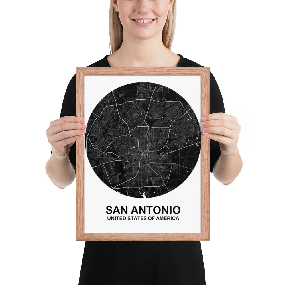 San Antonio Circular Black Framed Map