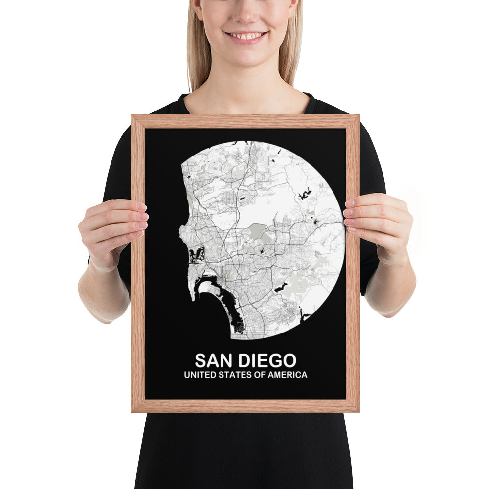 San Diego Circular White Framed Map