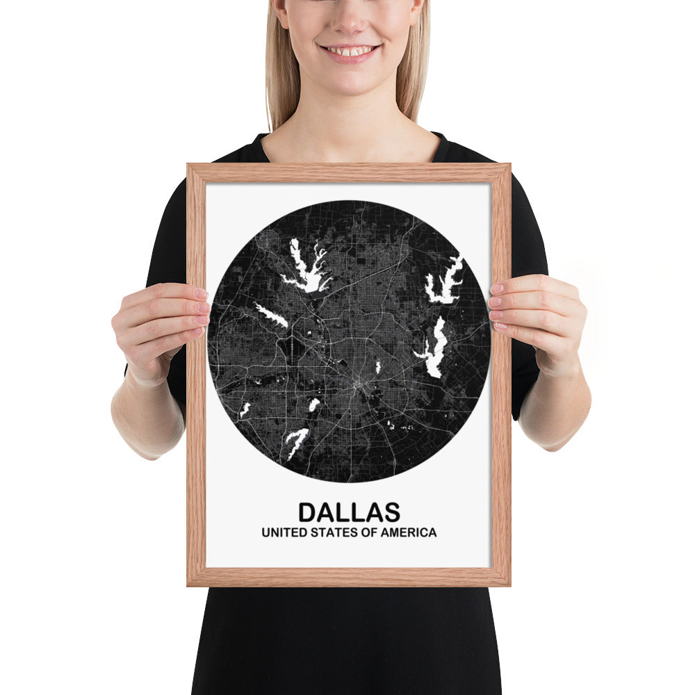 Dallas Circular Black Framed Map