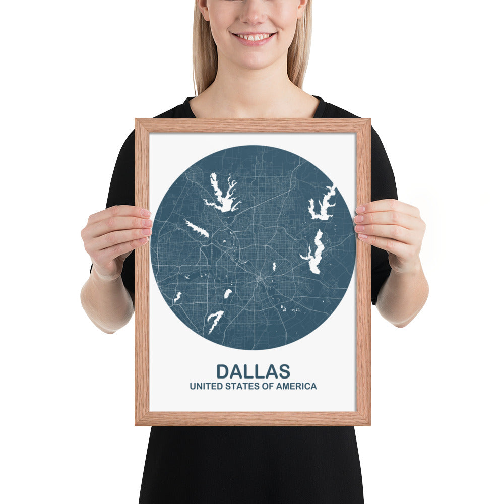 Dallas Circular Blue Framed Map