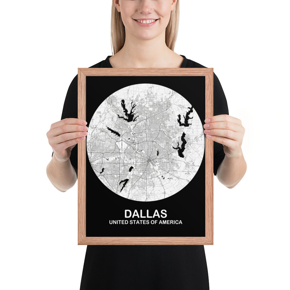 Dallas Circular White Framed Map