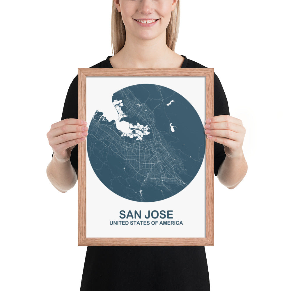 San Jose Circular Blue Framed Map