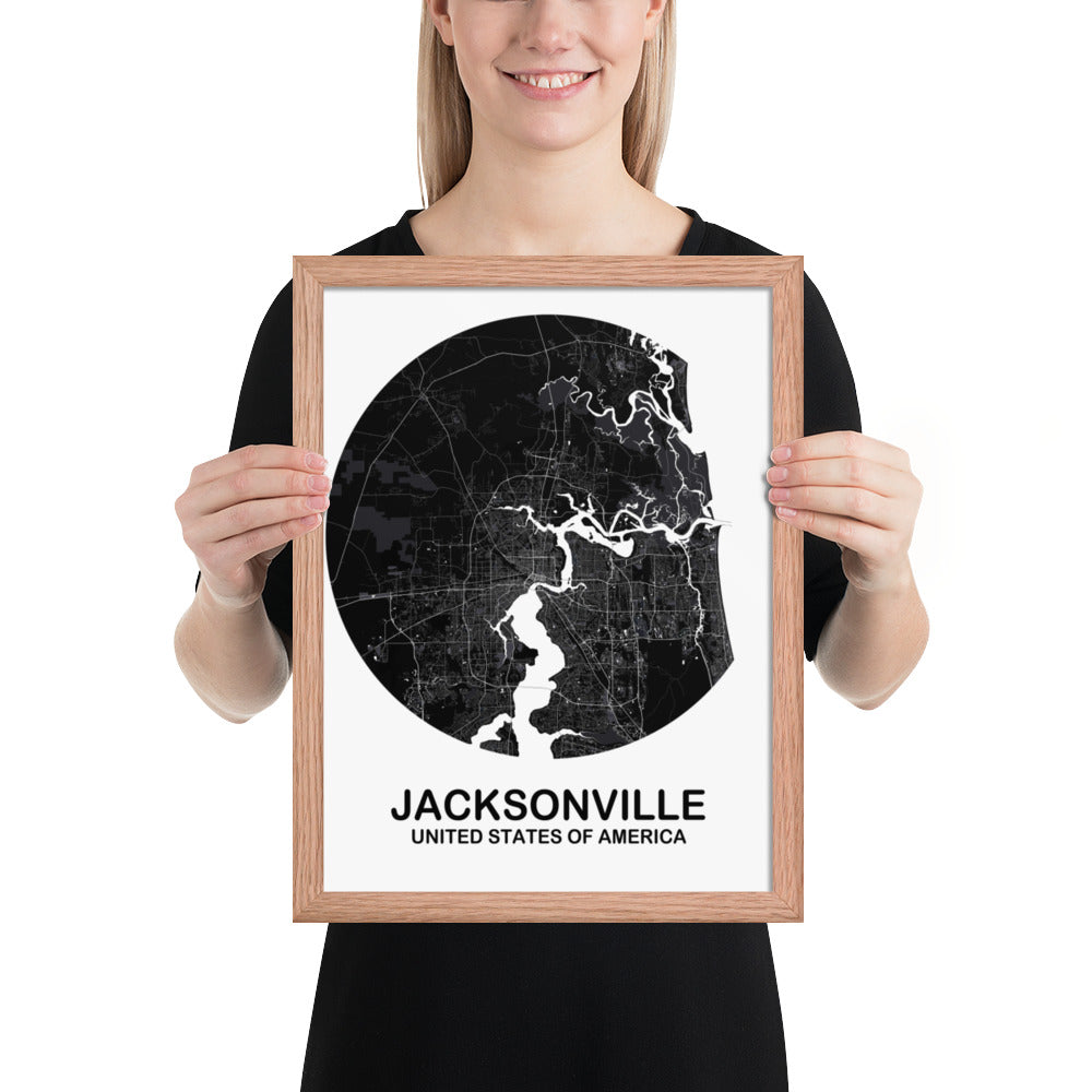 Jacksonville Circular Black Framed Map