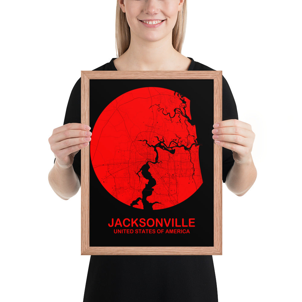 Jacksonville Circular Red Framed Map