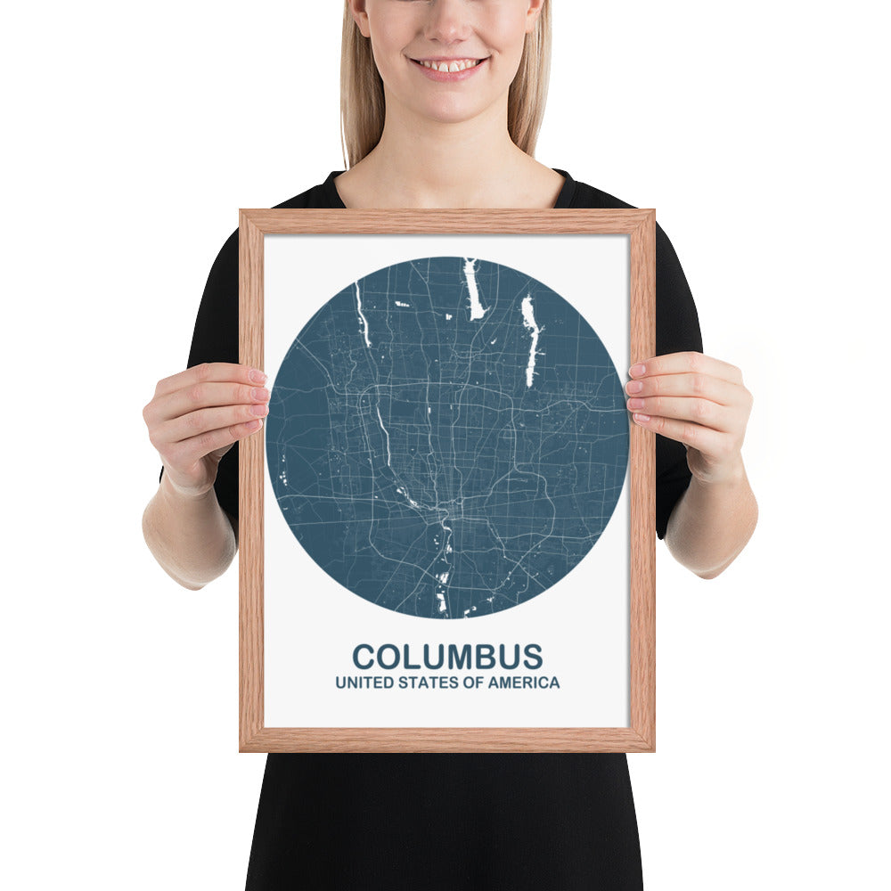 Columbus Circular Blue Framed Map