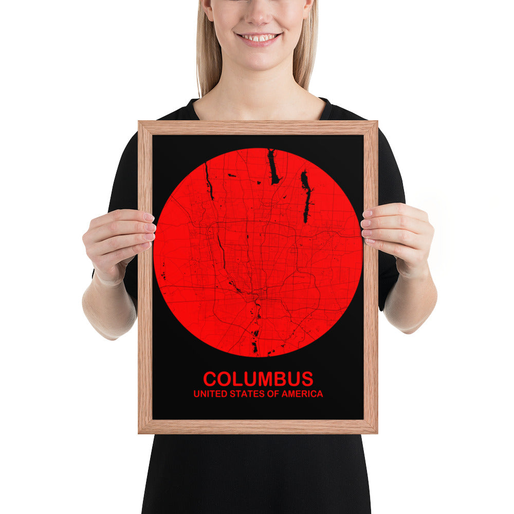 Columbus Circular Red Framed Map