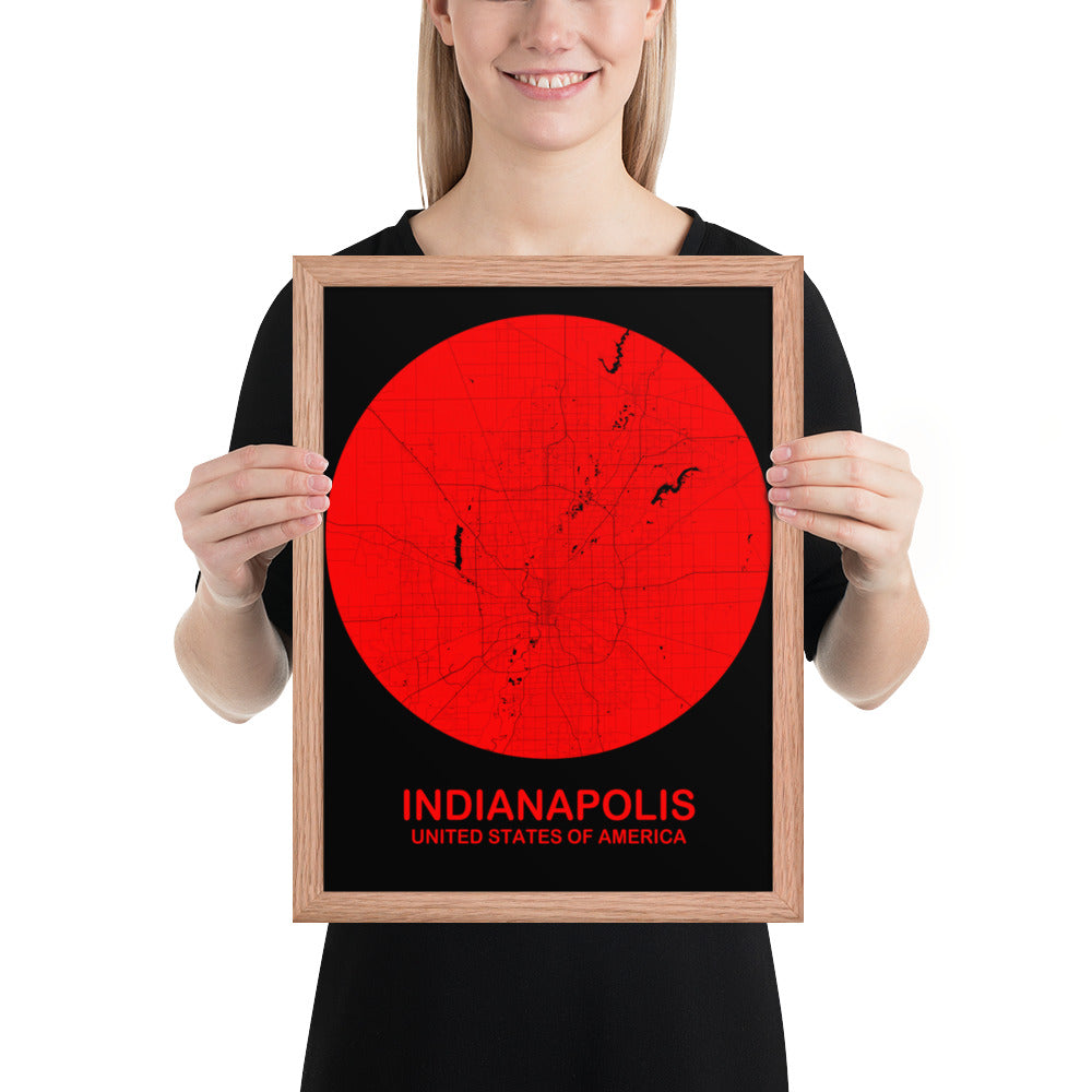 Indianapolis Circular Red Framed Map