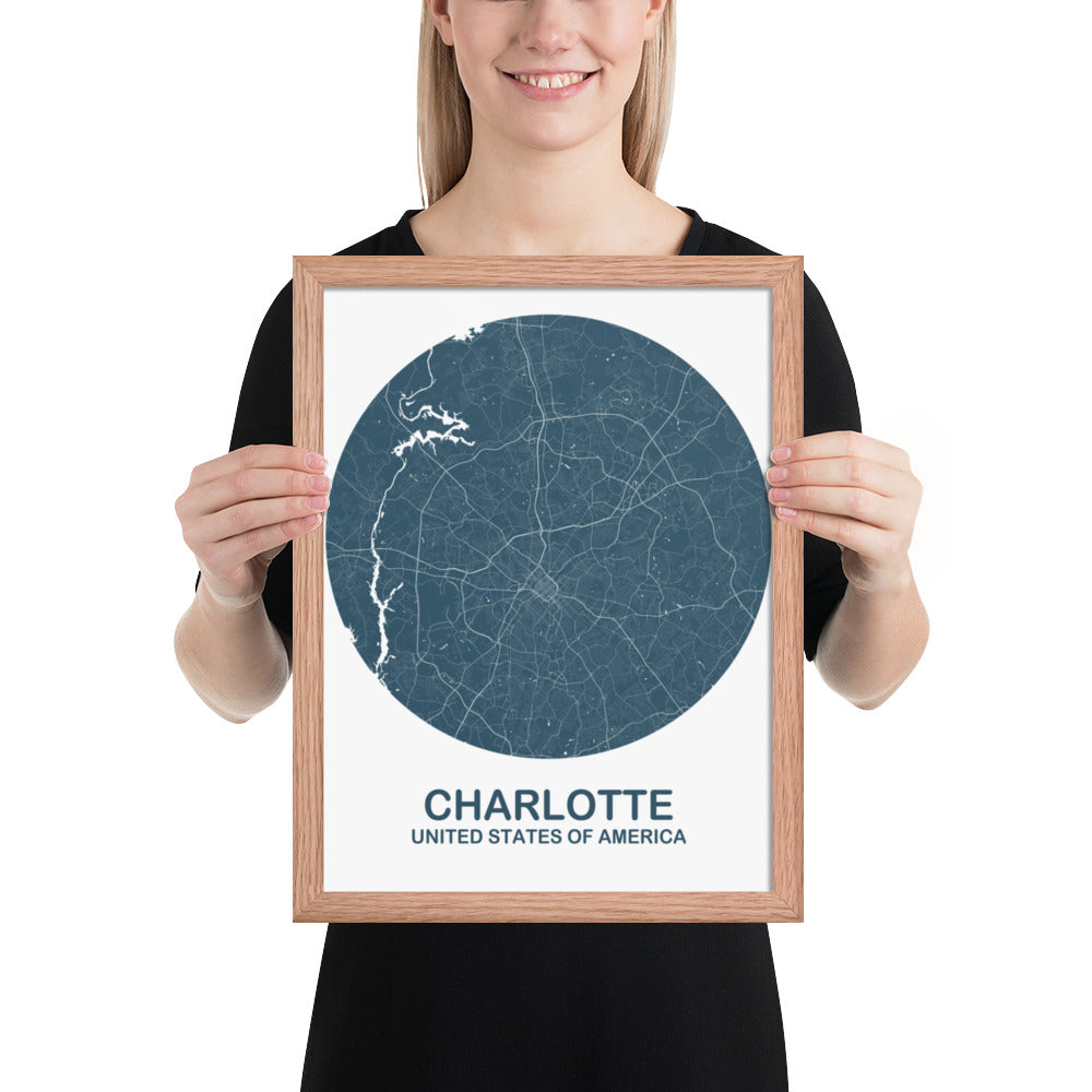 Charlotte Circular Blue Framed Map