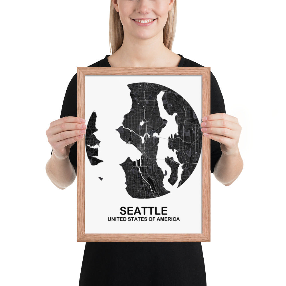 Seattle Circular Black Framed Map