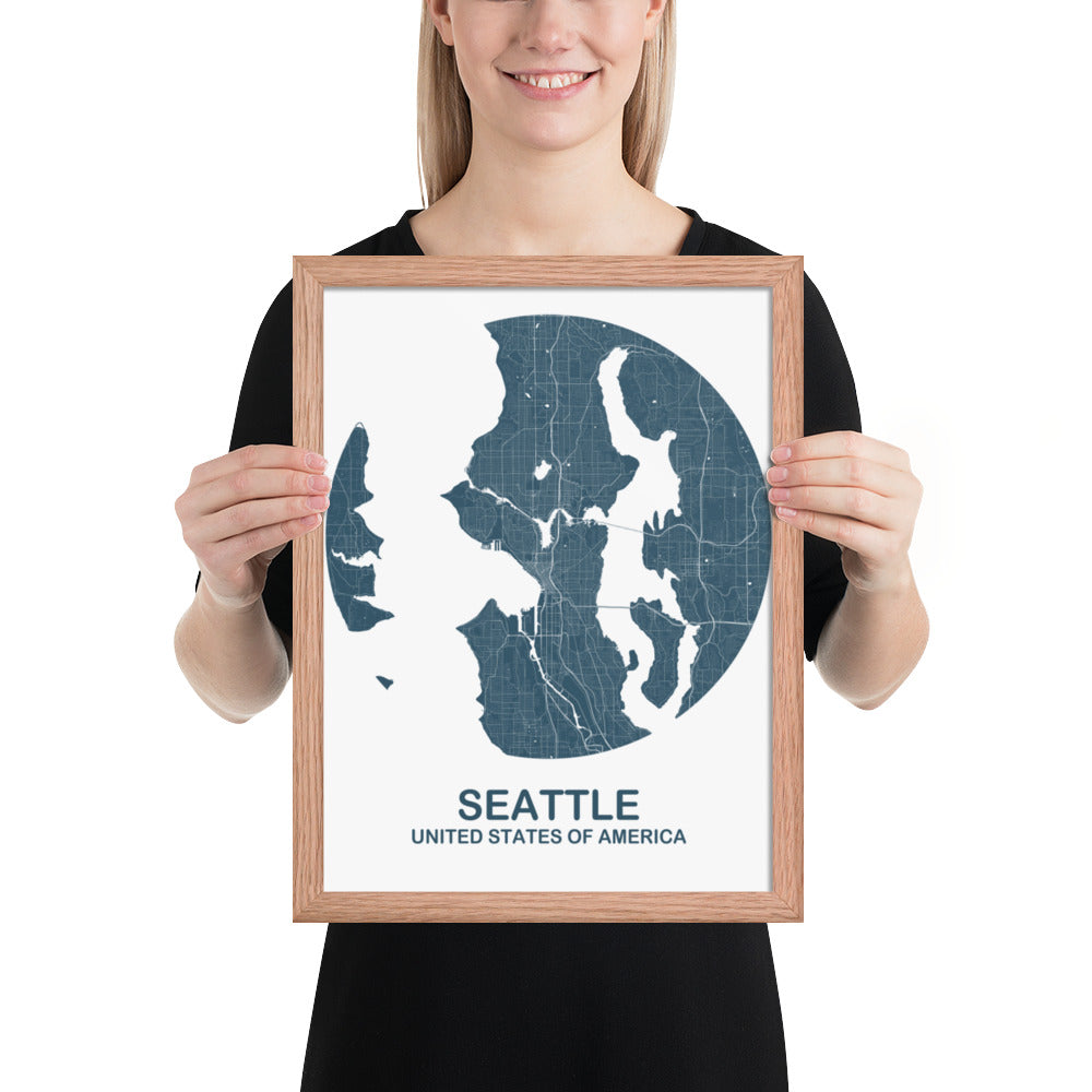 Seattle Circular Blue Framed Map