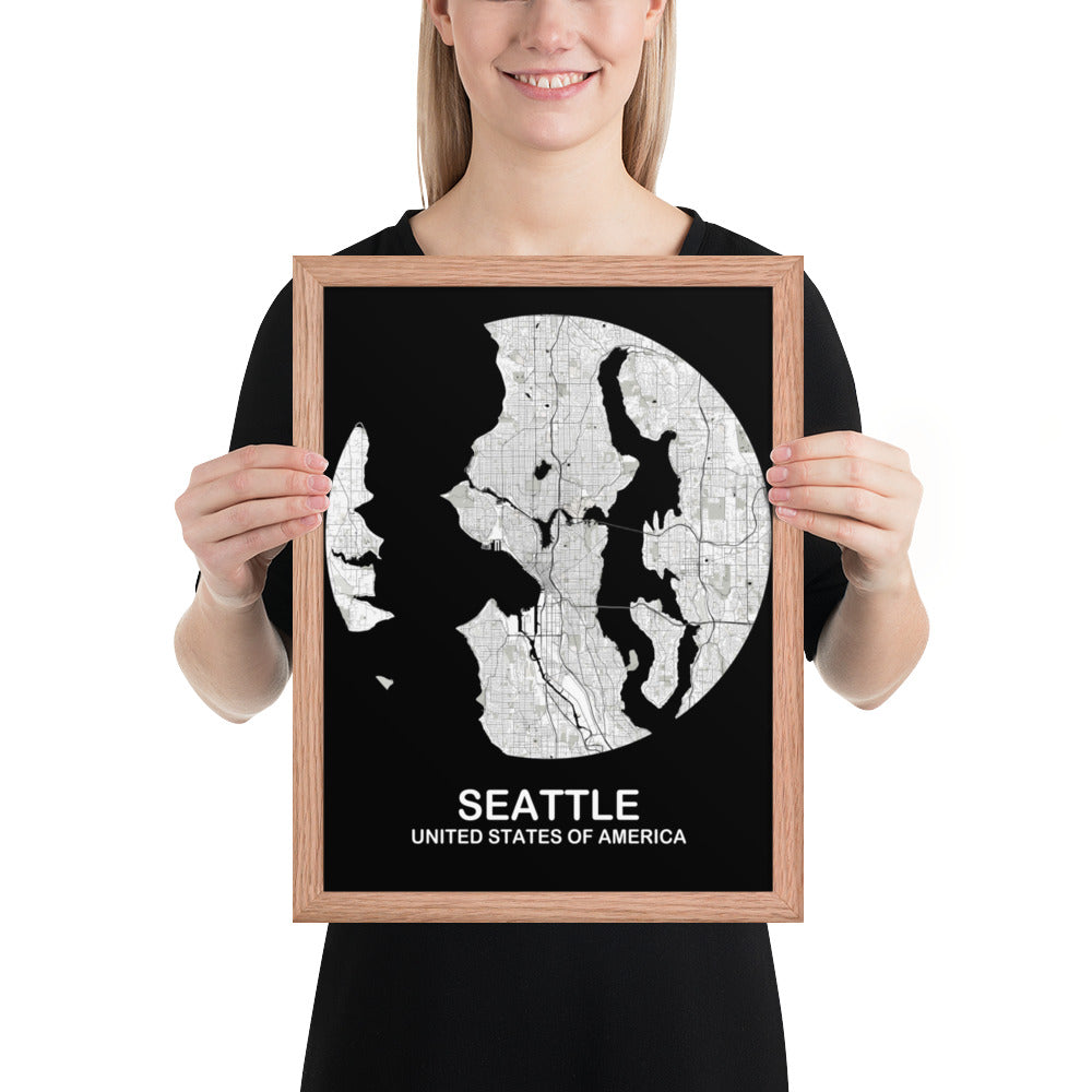 Seattle Circular White Framed Map