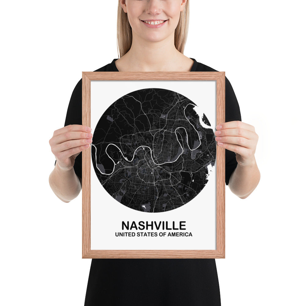 Nashville Circular Black Framed Map