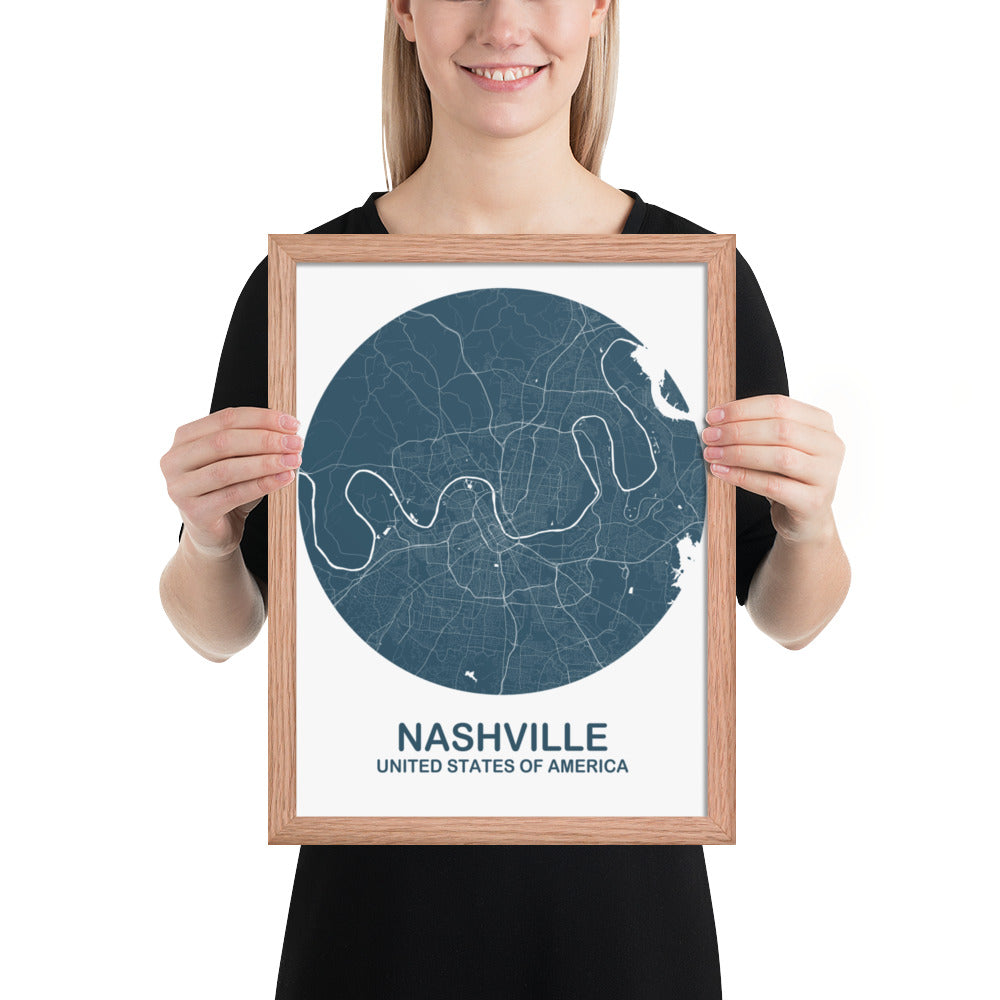 Nashville Circular Blue Framed Map