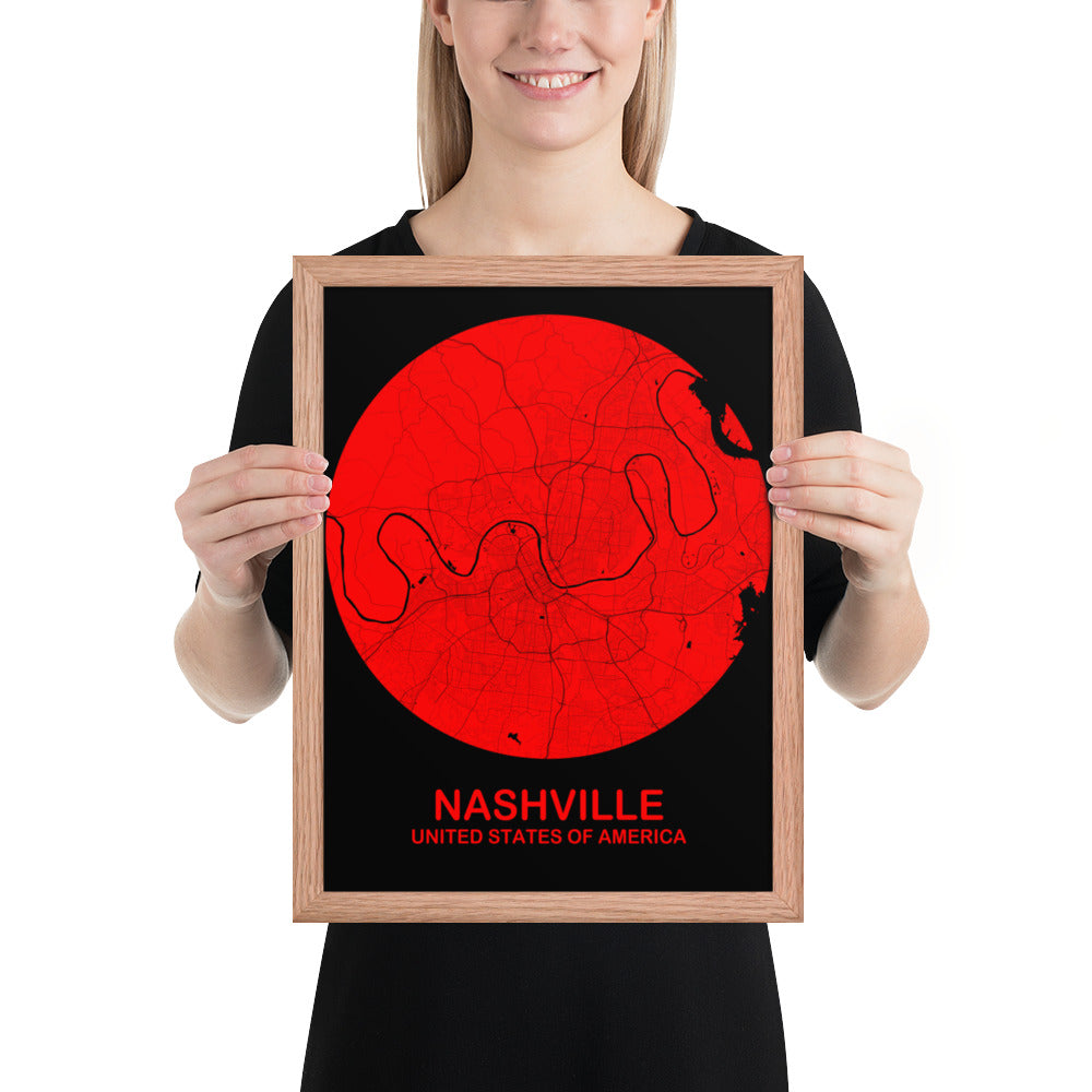 Nashville Circular Red Framed Map