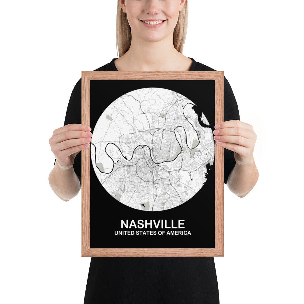 Nashville Circular White Framed Map