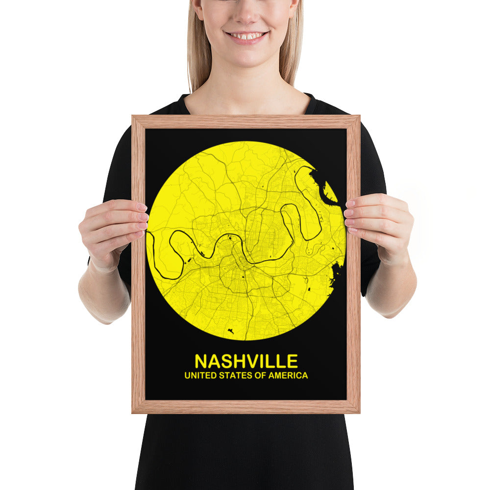 Nashville Circular Yellow Framed Map