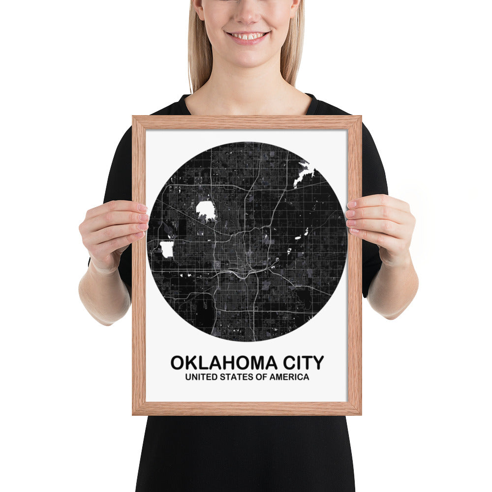 Oklahoma City Circular Black Framed Map