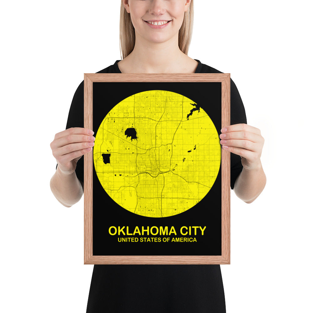 Oklahoma City Circular Yellow Framed Map